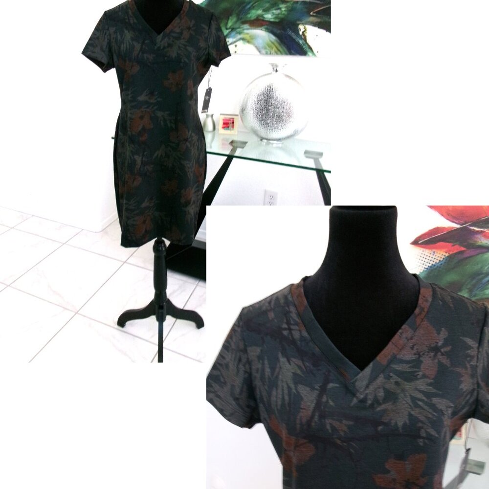 New Jana Carrick V-Neck Forever Ponte Dress Short Sleeve Pine Forest M Green